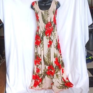 Favant Hawaii Tropical print dress, elastic bodice size medium/large